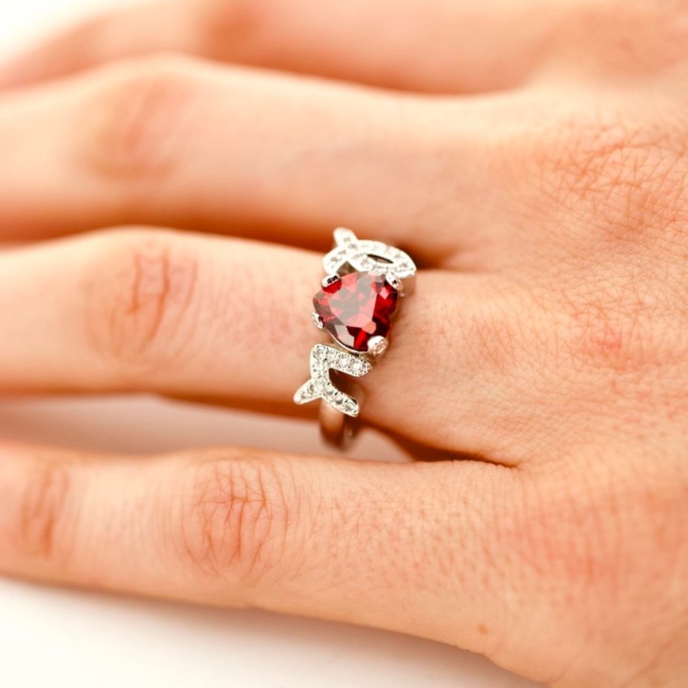925 14kt gold dipped Heart Red Topaz Engagement